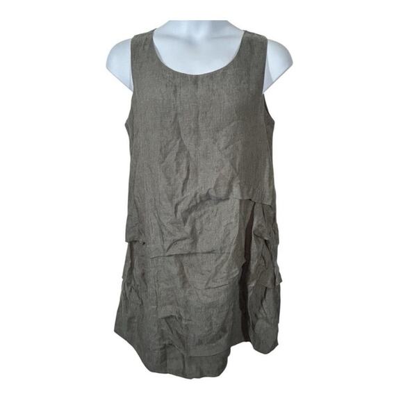 Chalet Sleeveless Gray Linen Tiered Bubble Hem Sundress Size Large - Picture 3 of 15